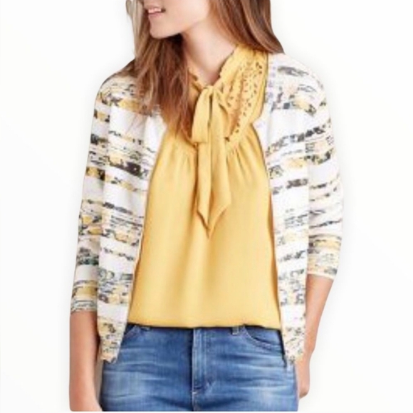 Moth by Anthropology Floral Striped Zip Up Knit Cardigan Sweater, Size S - Picture 4 of 4